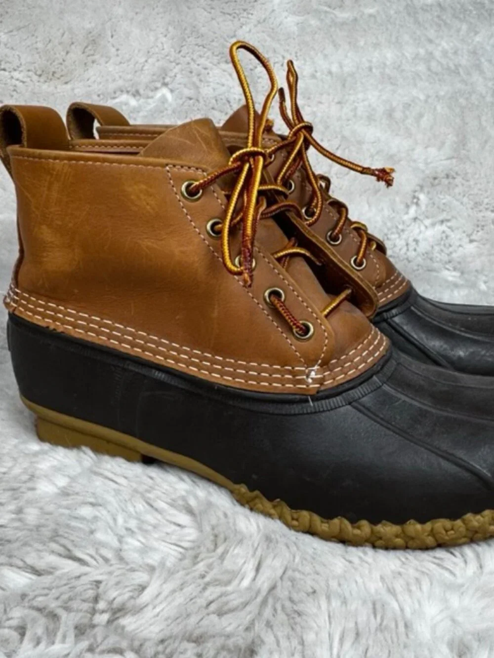 L.L. Bean Men's Duck Boots Brown Leather Rubber Made in USA Maine Size 10 M